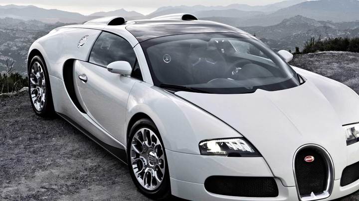 Side Front Pose Of Bugatti Veyron 16.4 Grand Sport In White